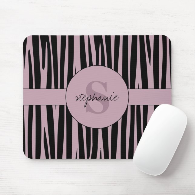 Individuelle Name Mit Monogramm Zebra streifen Mousepad (Mit Mouse)