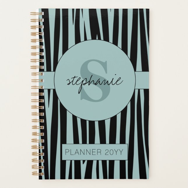 Individuelle Name Mit Monogramm Zebra streifen Planer (Vorderseite)
