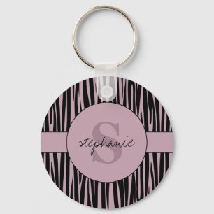Individuelle Name Mit Monogramm Zebra streifen Schlüsselanhänger