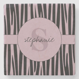 Individuelle Name Mit Monogramm Zebra streifen Steinuntersetzer