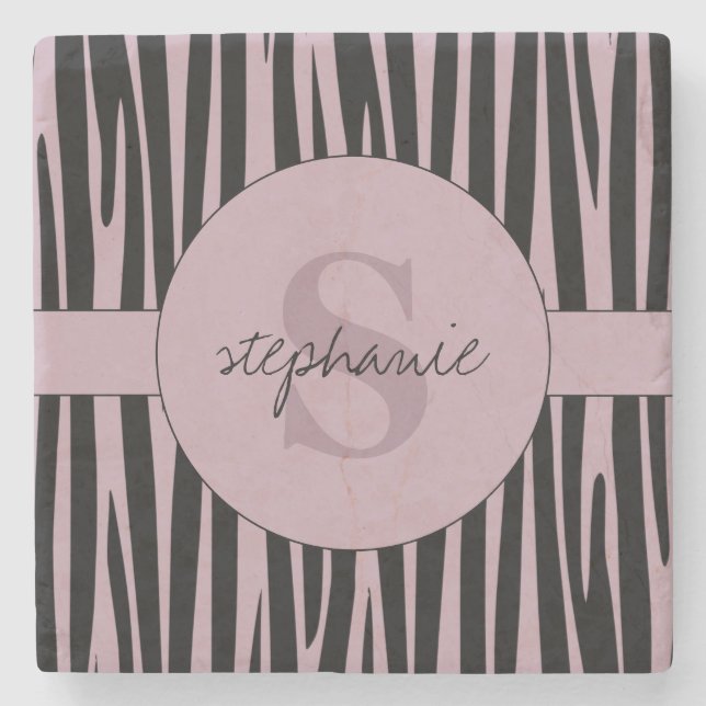 Individuelle Name Mit Monogramm Zebra streifen Steinuntersetzer (Vorderseite)
