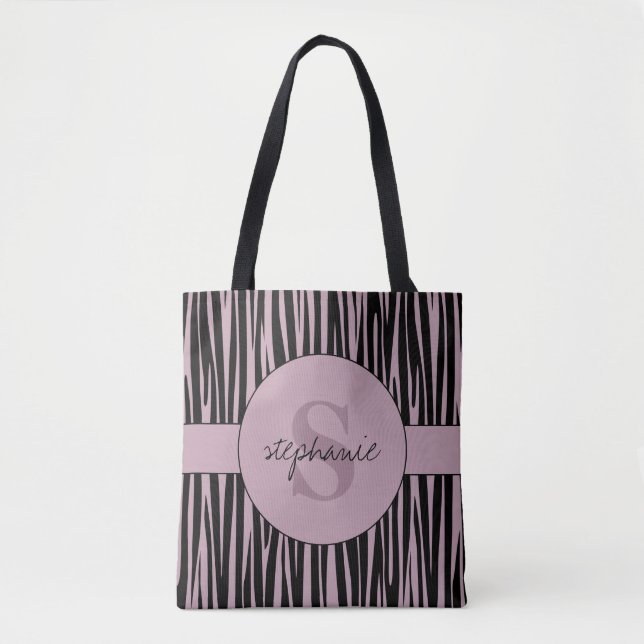 Individuelle Name Mit Monogramm Zebra streifen Tasche (Vorderseite)