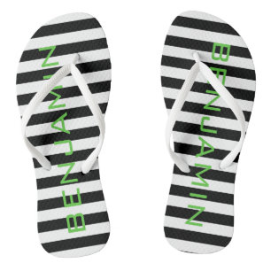 Individuelle Name mit schwarzem und weißem Streife Flip Flops