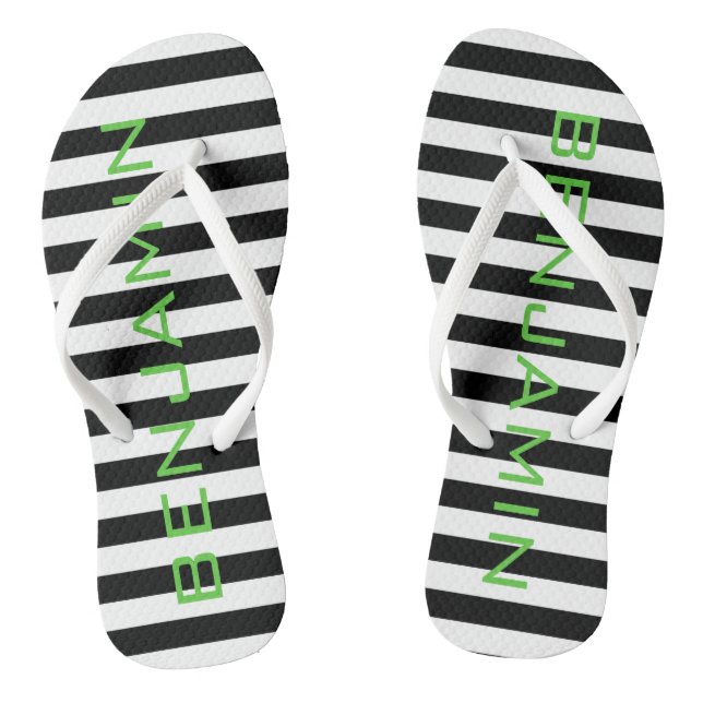 Individuelle Name mit schwarzem und weißem Streife Flip Flops (Fußbett)