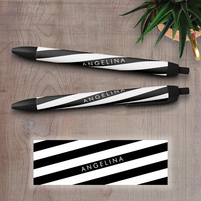 Individuelle Name mit schwarzem und weißem Streife Kugelschreiber (Personalized Writing Pens - add your name, monogram or other text)