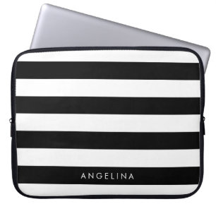 Individuelle Name mit schwarzem und weißem Streife Laptopschutzhülle