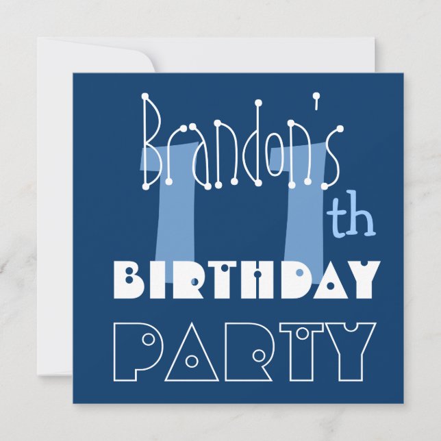 Individuelle Name Modern Kid's 11. Geburtstag Blue Einladung (Vorderseite)