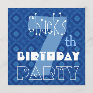 Individuelle Name Modern Kid's 7th Birthday Blue S Einladung