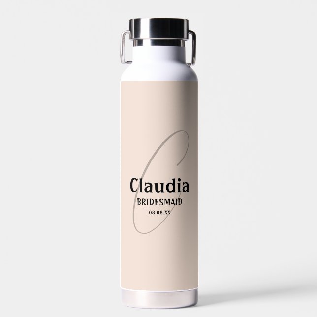 Individuelle Name Modern Wedding Champagne Pink Trinkflasche (Vorne)