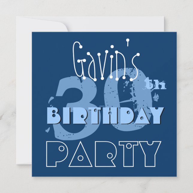 individuelle Name Moderne 30. Geburtstag Huesof Bl Einladung (Vorderseite)