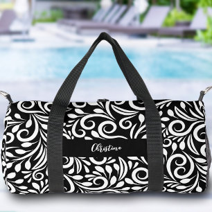 Individuelle Name Moderne Blumen Elegant Schwarz & Duffle Bag