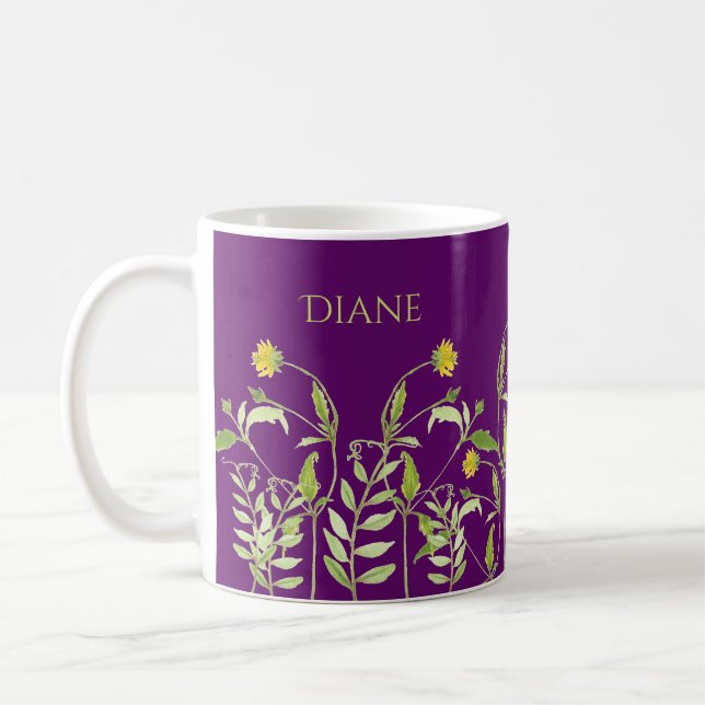 Individuelle Name Moderne Wildblume Aquarellschrif Kaffeetasse (Links)