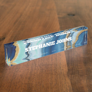 Individuelle Name Monogram Blue Agate Turquoise Go Namensplakette