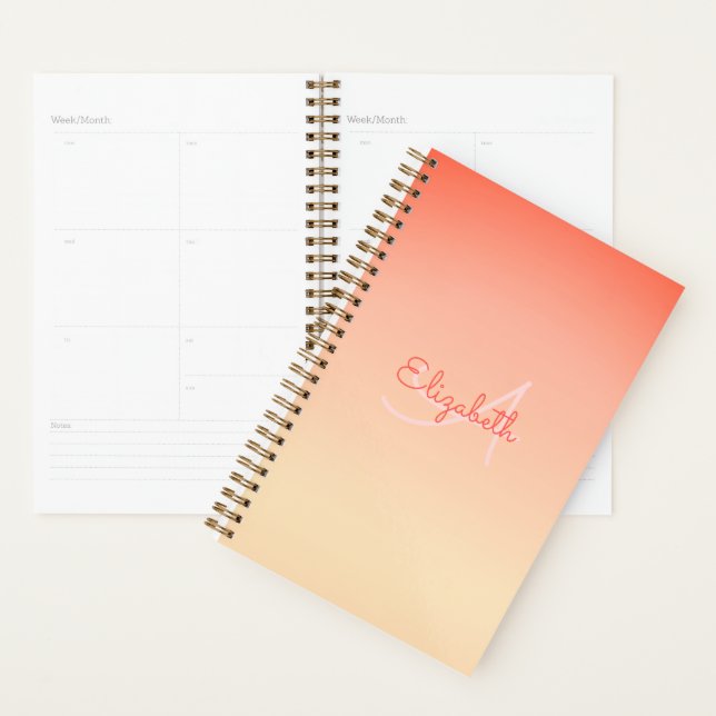 Individuelle Name Monogram Coral Ombre Pastellgelb Planer (Anzeige)