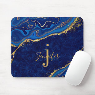 Individuelle Name Monogram Elegangold und Blue Aga Mousepad