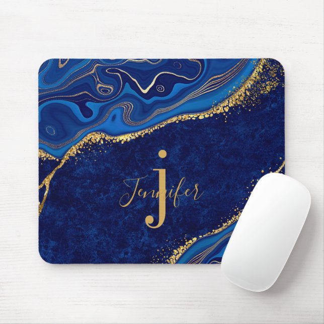 Individuelle Name Monogram Elegangold und Blue Aga Mousepad (Mit Mouse)