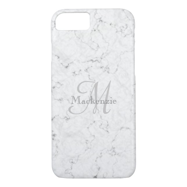 Individuelle Name Monogram Elegant Marmorgrau Case-Mate iPhone Hülle (Rückseite)