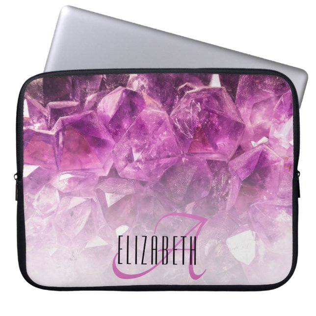 Individuelle Name Monogram Lila Ombre Crystals Laptopschutzhülle (Vorderseite)