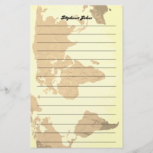 Individuelle Name Monogram Lined Weltkarte Briefpapier (Vorderseite)
