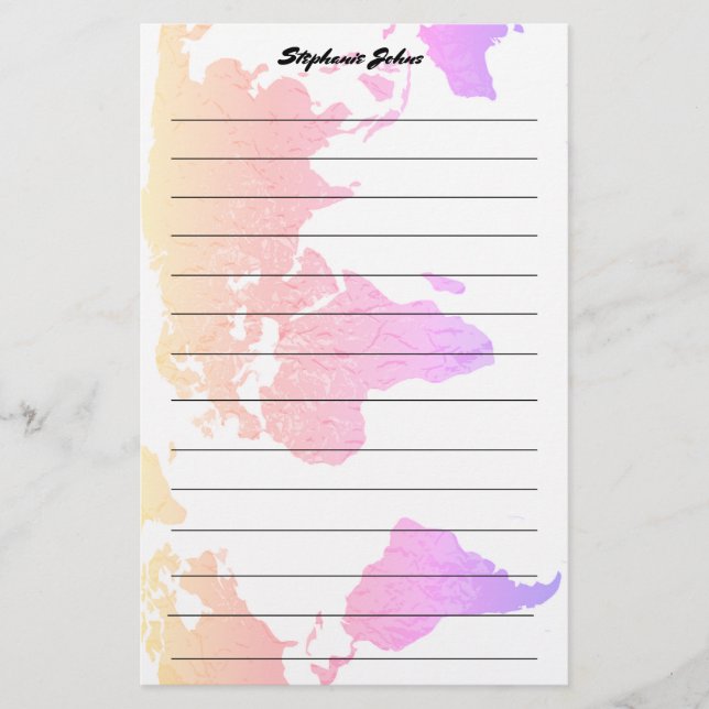 Individuelle Name Monogram Linke Weltkarte Rosa Kü Briefpapier (Vorderseite)