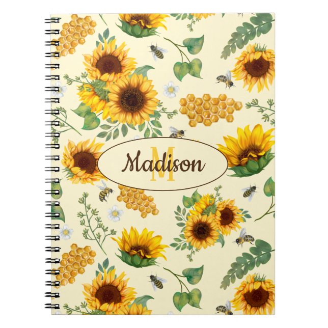 Individuelle Name Monogram Notebook Sonnenblumen H Notizblock (Vorderseite)