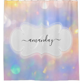 Individuelle Name Monogram Pink Holographic Girly Duschvorhang