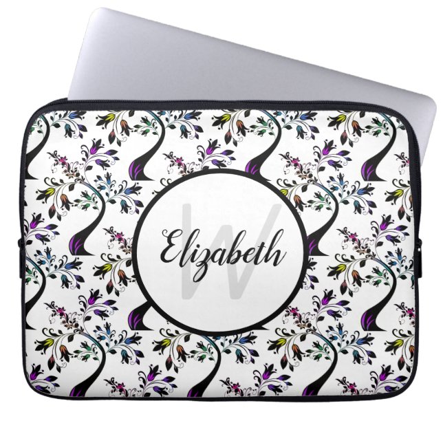 Individuelle Name Monogram Rainbow Floral Tree Mus Laptopschutzhülle (Vorderseite)