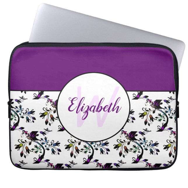 Individuelle Name Monogram Rainbow Floral Tree Mus Laptopschutzhülle (Vorderseite)