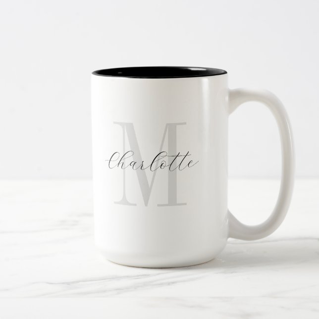 Individuelle Name Monogram Script Zweifarbige Tasse (Rechts)