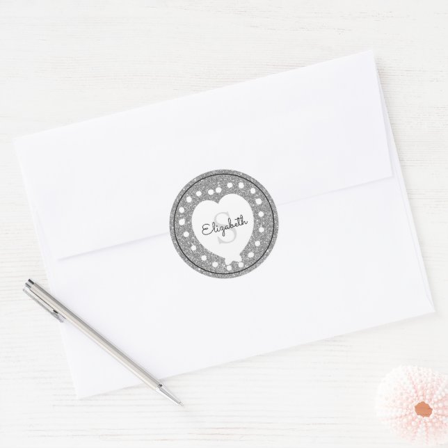 Individuelle Name Monogram Silver Glitzer Weißes H Runder Aufkleber (Umschlag)