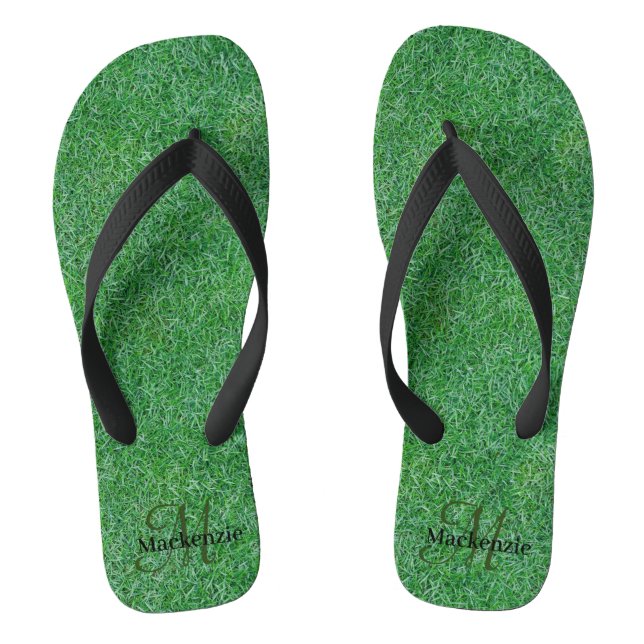 Individuelle Name Monogram Zen Grüngras Natur Flip Flops (Fußbett)