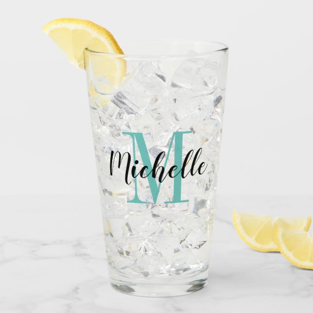 Individuelle Name-Monogramm-Geschenk Glas (Vorderseite Ice)