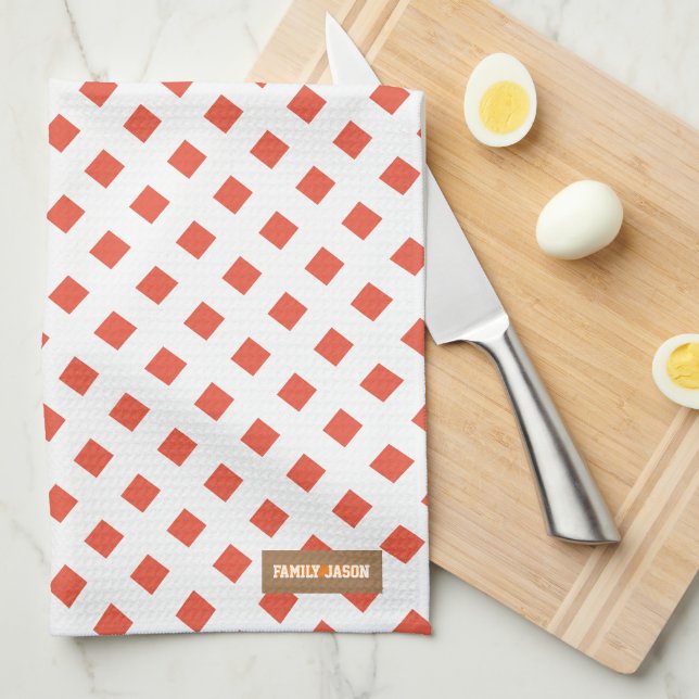 Individuelle Name Monogramm moderne Rot-Weißdiaman Geschirrtuch (Viertel Falte)