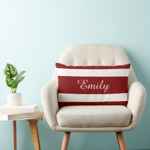 Individuelle Name-Monogramm-Muster in Rot und Weiß Lendenkissen