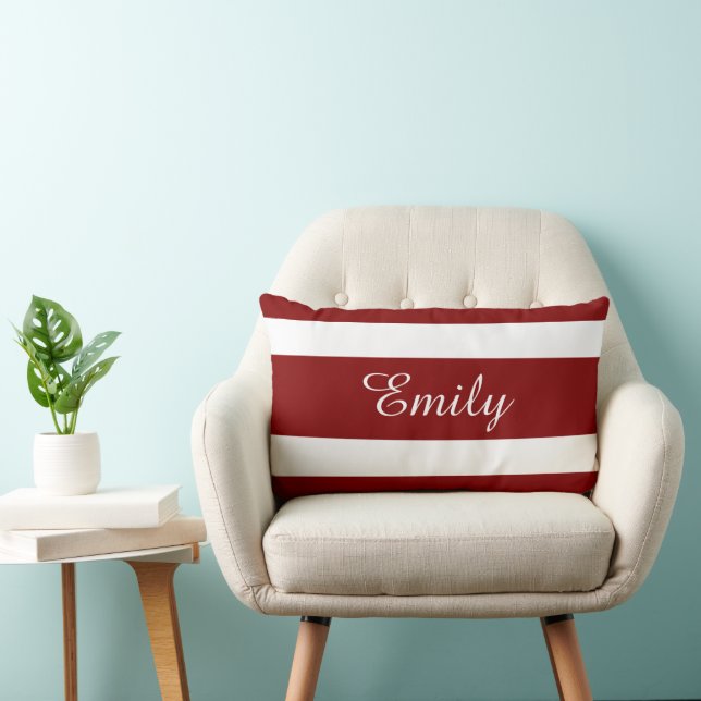 Individuelle Name-Monogramm-Muster in Rot und Weiß Lendenkissen (Stuhl )