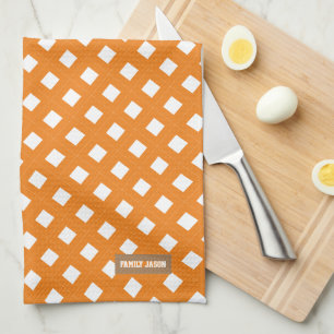 Individuelle Name Monogramm Orange-Weiße Diamanten Geschirrtuch