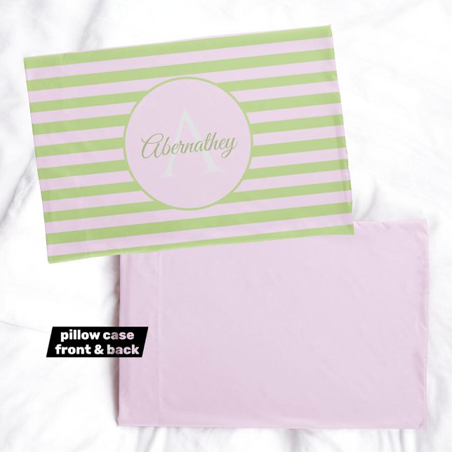 Individuelle Name Monogramm Pastellfarben Rosa Kissenbezug (monogram and name template pillowcase front and complementary solid pink back)
