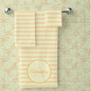 individuelle Name Monogramm Pastellgelb Orange Str Badhandtuch Set
