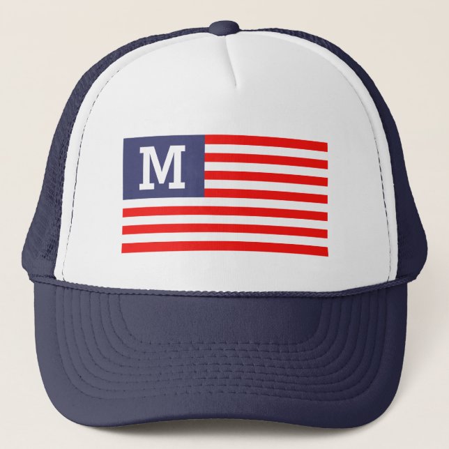 Individuelle Name-Monogramm-patriotische amerikani Truckerkappe (Vorderseite)