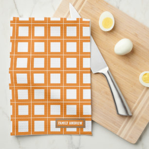 Individuelle Name monogramm-Stilmuster weiß orange Geschirrtuch