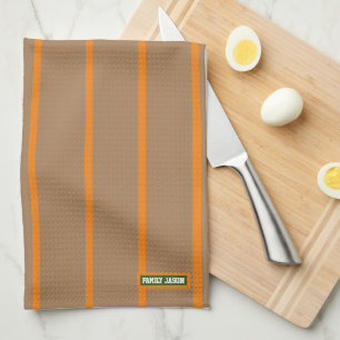 Individuelle Name Monogramm Streifen braun orange  Geschirrtuch