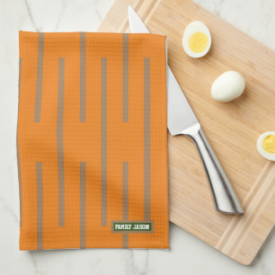 Individuelle Name Monogramm Streifen orange braun Geschirrtuch