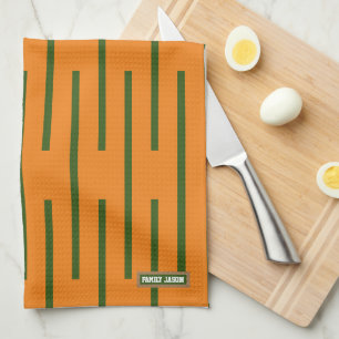 Individuelle Name Monogramm Streifen orange grün S Geschirrtuch