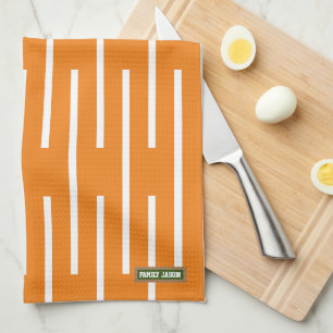 Individuelle Name Monogramm Streifen orange weiß s Geschirrtuch