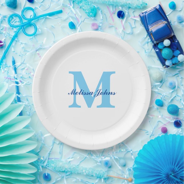 Individuelle Name Monogramme Blue Birthdays Baby S Pappteller (Party)