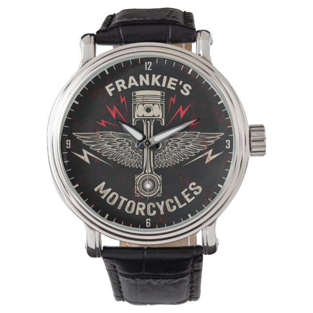 Individuelle Name Motorrad Pistolen Fahrradgarage Armbanduhr (Vorderseite)