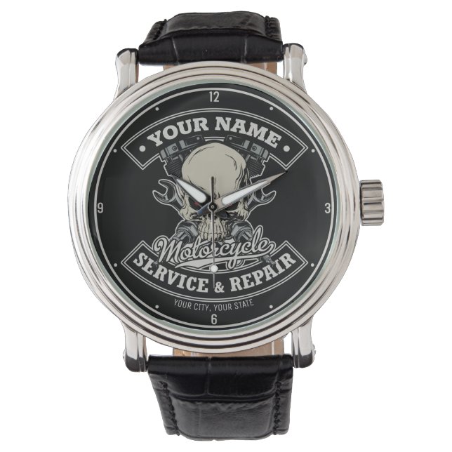 Individuelle Name-Motorradgarage Armbanduhr (Vorderseite)
