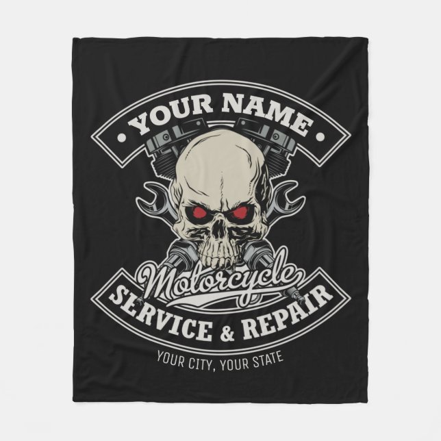 Individuelle Name-Motorradgarage Fleecedecke (Vorderseite)