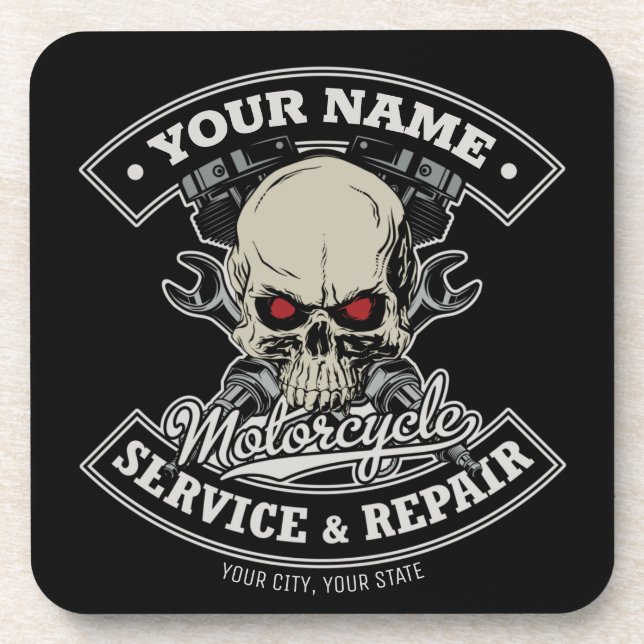 Individuelle Name-Motorradgarage Getränkeuntersetzer (Vorderseite)