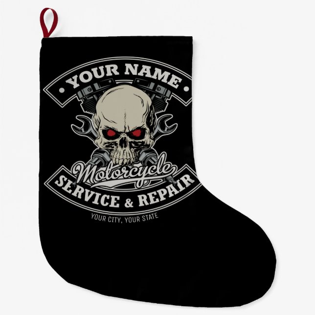 Individuelle Name-Motorradgarage Großer Weihnachtsstrumpf (Vorderseite)
